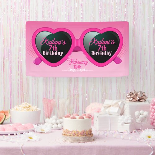 Hot Pink Heart Sunglasses Birthday Banner