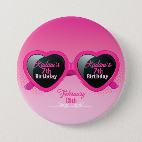 Hot Pink Heart Sunglasses Birthday Button
