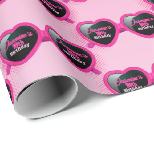 Hot Pink Heart Sunglasses Pink Ombre Birthday Wrapping Paper