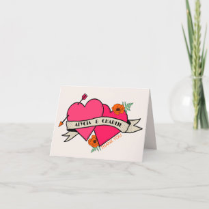 hot pink heart wedding thank you card