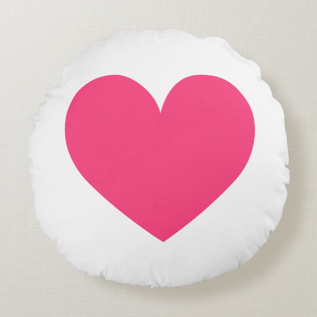 Hot Pink Heart with Polka Dots Pattern Modern Round Pillow (Front)