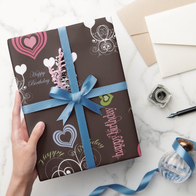  Hot Pink Hearts and Floral Wrapping Paper (Gifting)
