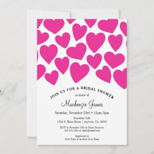 Hot Pink Hearts Bridal Shower Invitation Whimsical