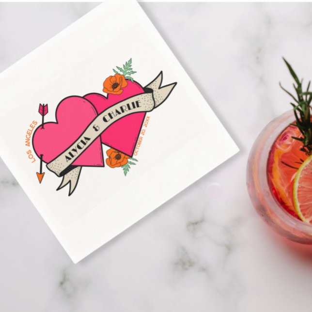 Hot pink Hearts colorful wedding Napkins (Creator Uploaded)