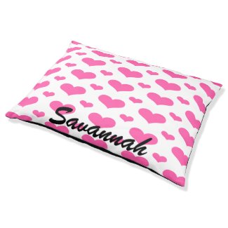 Hot Pink Hearts in Row Monogram Dog Bed-Large Dog Bed