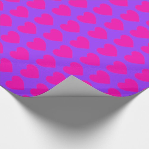 Hot Pink Hearts on Purple Wrapping Paper