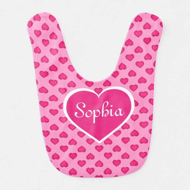 Hot Pink Hearts Pattern Bib (Front)