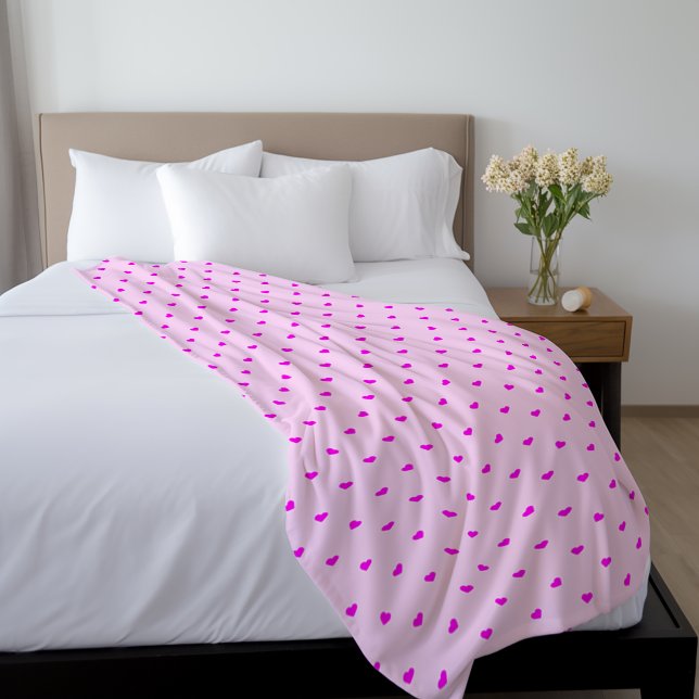 Hot Pink Hearts Pattern Fleece Blanket
