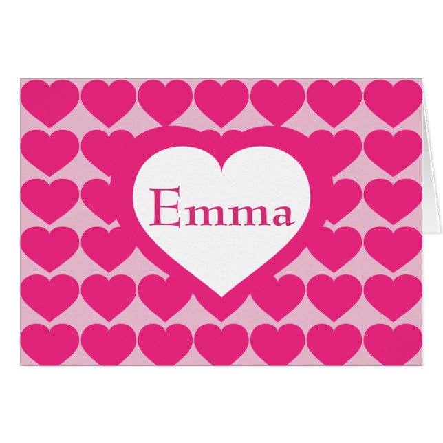 Hot Pink Hearts Pattern - Personalized Heart Cards (Front Horizontal)