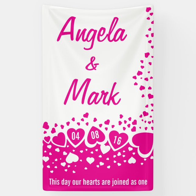 Hot Pink Hearts Personalized Wedding Banner (Vertical)