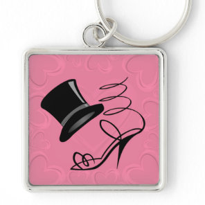 Hot Pink Hearts Top Hat and High Heels keychain