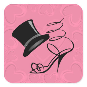 Hot Pink Hearts Top Hat and High Heels on stickers
