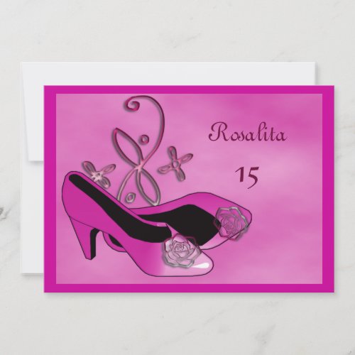 Hot Pink Heels Quinceanera 15th Birthday Invitation