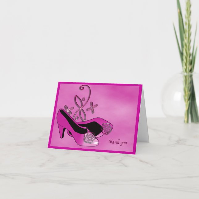 Hot Pink Heels Quinceanera 15th Birthday Thank You (Front)