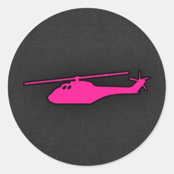 Hot Pink Helicopter Classic Round Sticker by ColorStock at Zazzle