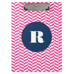 Hot Pink Herringbone Pattern Monogram Clipboard