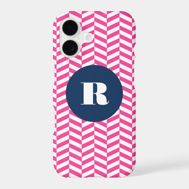 Hot Pink Herringbone Pattern Monogram Iphone Case (Back)
