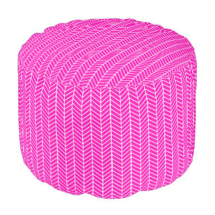 Hot Pink Herringbone Stripes Pouf
