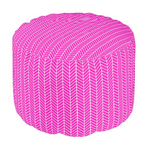 Hot Pink Herringbone Stripes Pouf