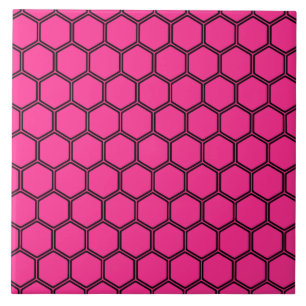 Hot pink Hexagon 3 Ceramic Tile