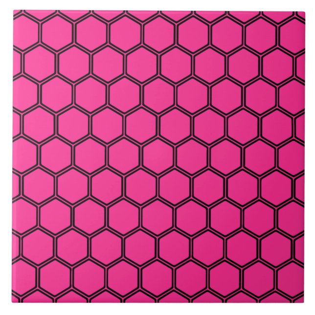 Hot pink Hexagon 3 Ceramic Tile (Front)