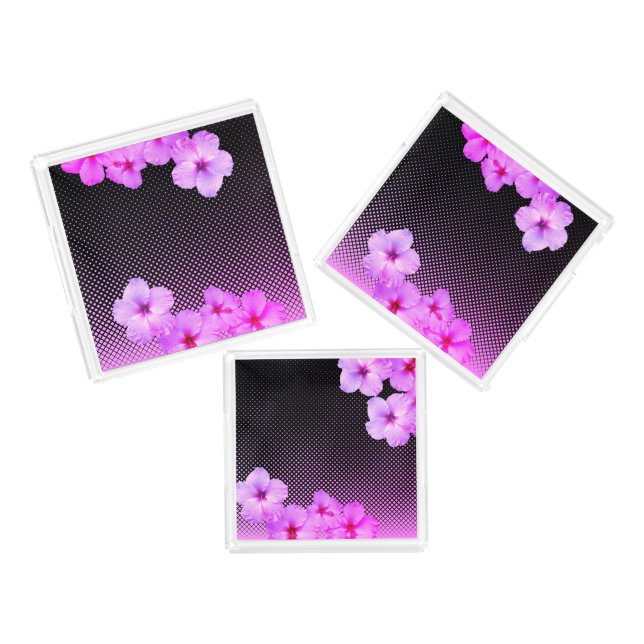 Hot Pink Hibiscus      Acrylic Tray (Set)