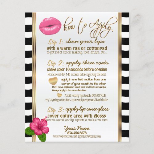 Hot Pink Hibiscus and Stripes Lip Instructions Flyer