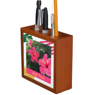 Hot Pink Hibiscus Desk Organizer