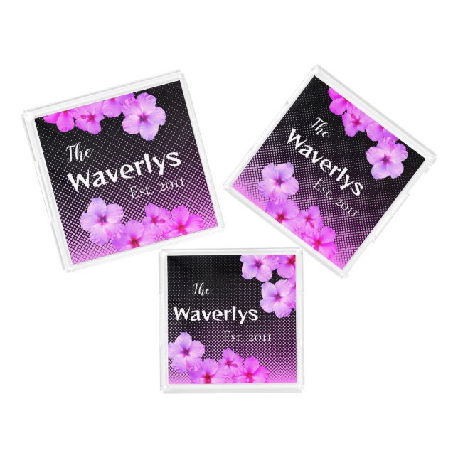 Hot Pink Hibiscus Family Name Keepsake     Acrylic Tray (Set)
