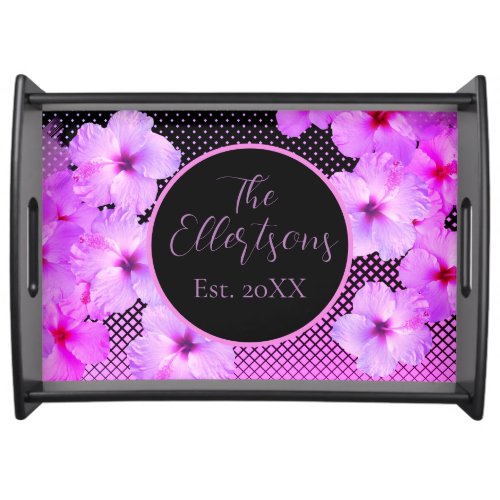 Hot Pink Hibiscus Family Name Serving Tray