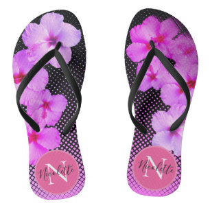 Hot Pink Hibiscus Monogram Flip Flops