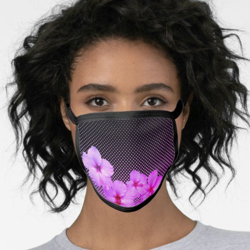 Hot Pink Hibiscus on Black and Pink Checkered Face Mask