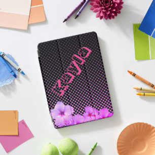 Hot Pink Hibiscus on Black Personalized  iPad Pro Cover