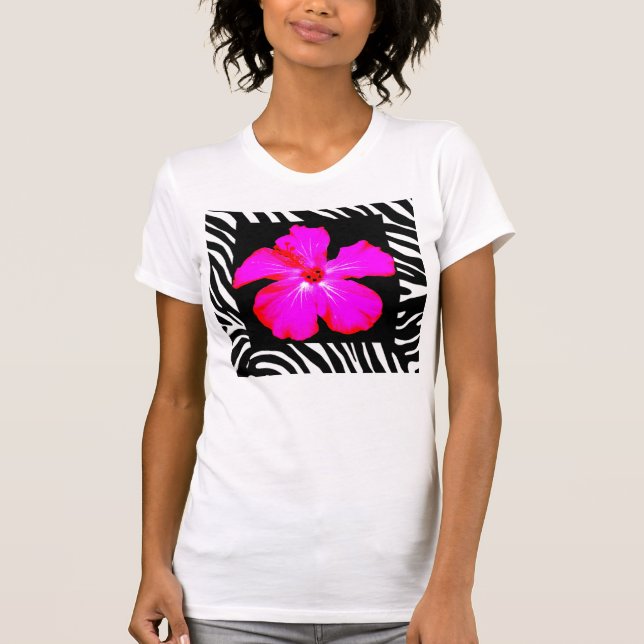 Hot Pink Hibiscus on Zebra Print Performance Shirt (Front)