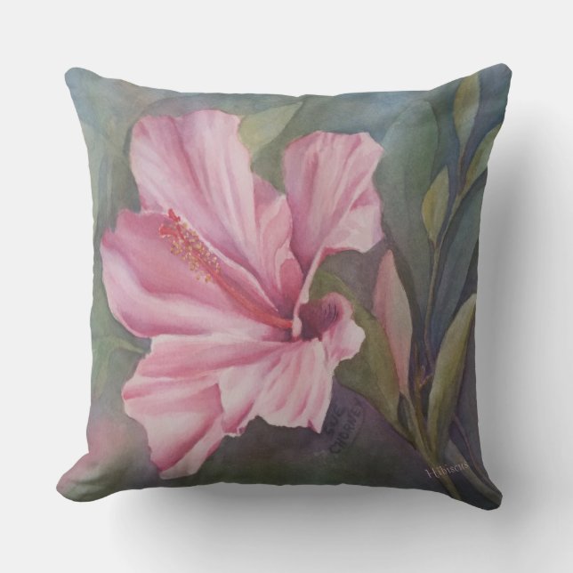 HOT PINK HIBISCUS OUTDOOR PILLOW (Front)