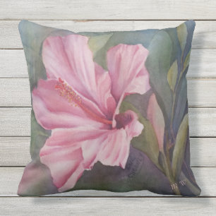 HOT PINK HIBISCUS OUTDOOR PILLOW