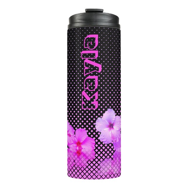 Hot Pink Hibiscus Personalized Thermal Tumbler (Front)