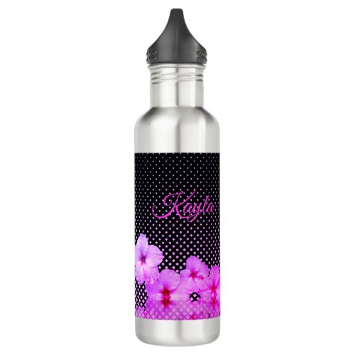 Hot Pink Hibiscus   Stainless Steel Water Bottle