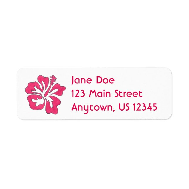 Hot Pink Hibiscus Tropical Island Flower Floral Label (Front)