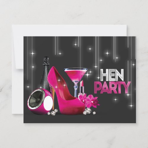Hot Pink High Heel Champagne Black Hen Party Invitation