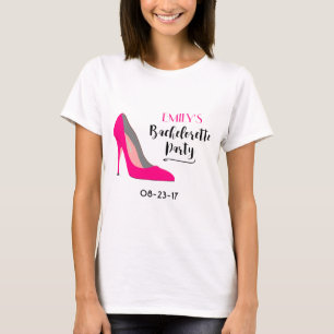 Hot Pink High Heel Shoe Bachelorette Typography T-Shirt