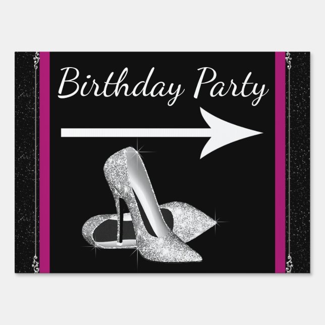 Hot Pink High Heel Shoe Birthday Party Sign (Front)