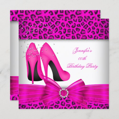 Hot Pink High Heel Shoe Leopard Birthday Party 2 Invitation
