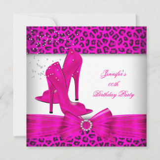 Hot Pink High Heel Shoe Leopard Birthday Party Invitation