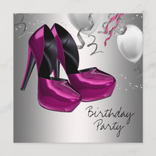 Hot Pink High Heel Shoes Birthday Party Invitation
