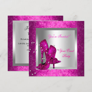 Hot Pink High Heel Shoes Silver Event Party Invitation