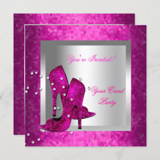 Hot Pink High Heel Shoes Silver Event Party Invitation