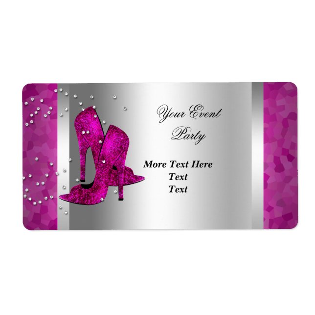 Hot Pink High Heel Shoes Silver Event Party Label (Front)