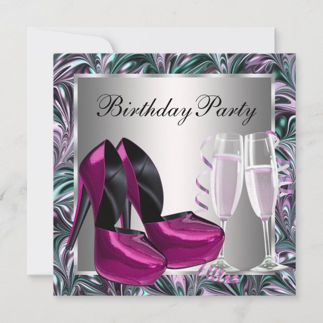 Hot Pink High Heel Shoes Womans Birthday Invitation (Front)