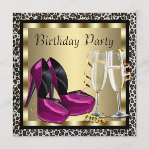 Hot Pink High Heel Shoes Womans Leopard Birthday Invitation
